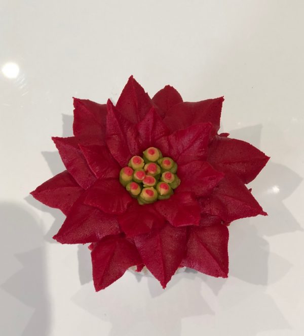 how to pipe a buttercream frosting poinsettia, how to pipe a poinsettia,